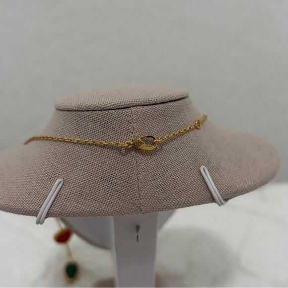 18K Gold Multi-Charm Necklace Clover, Heart, Butterfly & Leaf  (item #181) - Picture 6 of 7